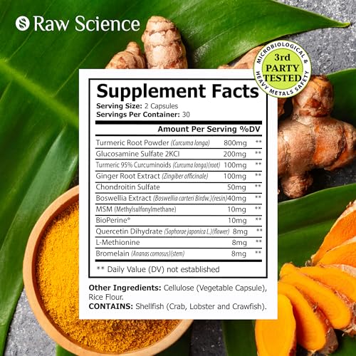 Joint Support Supplement with Turmeric Curcumin Glucosamine Chondroitin MSM Ginger Bromelain Nutritional Herbal Supplements for Men & Women, Helps with Inflammatory Response, Knee Support, 60 Capsules - Image 5