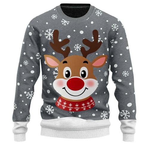 Stylischer Weihnachtspullover mit Rentier-Print Rollkragen für...