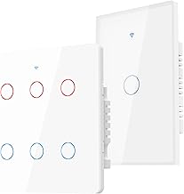 Kit Casa Inteligente, 2 Itens, 1 4x2 Interruptor Touch WiFi Inteligente 1 botões, 1 Interruptor Inteligente 4x4 Wi-Fi 6 botões – Compatível com Alexa