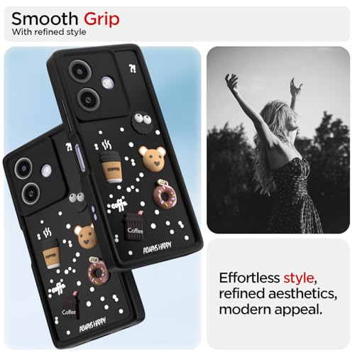 Image of Pikkme Bumper Case for Oppo A3x 5G / A3x 4G / A3 5G | Cute Fun Cartoon 3D Bear Silicone Full Body Protection Back Cover (Black)