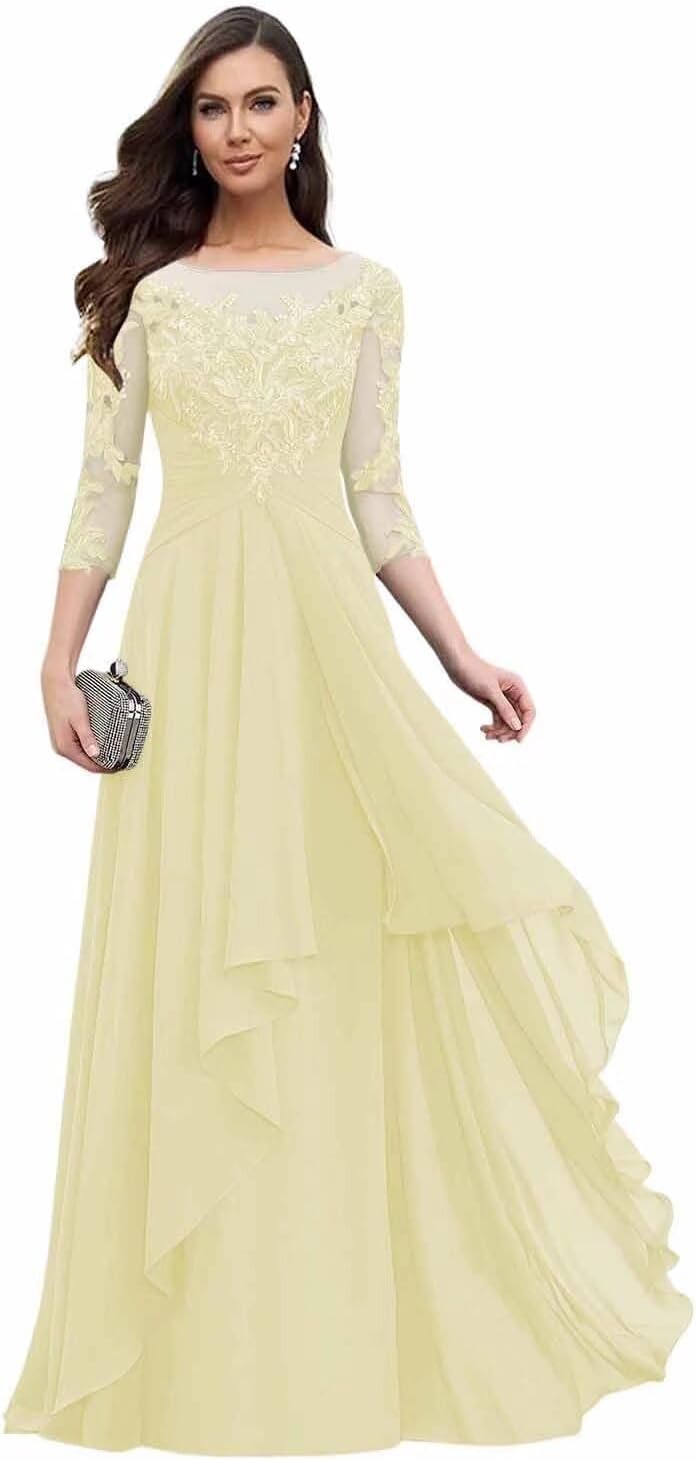 Lace Applique Mother of Bride Dresses Plus Size with 3/4 Sleeves