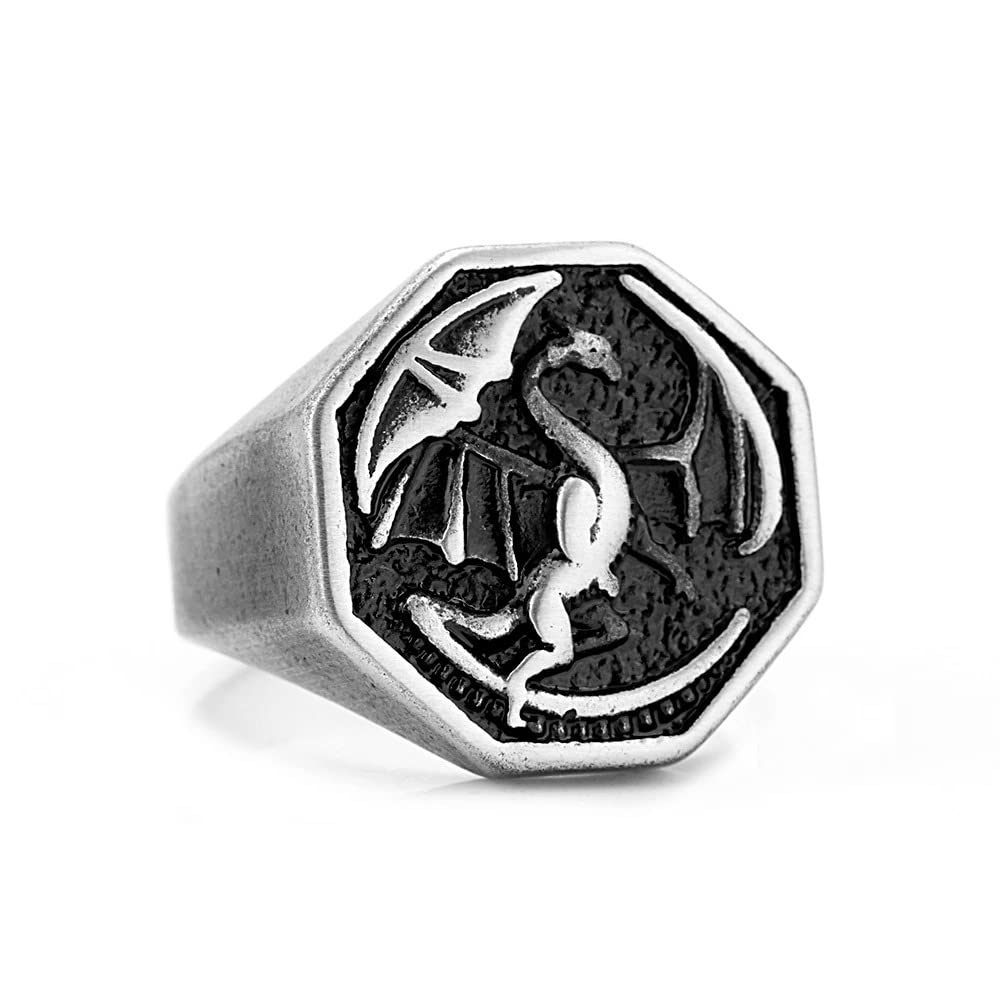 Retro Classic Design Shield Dragon Ring Men Stainless Steel Nordic Ethnic Amulet Ring Party Jewelry Gift