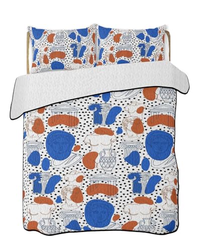 BaqwedCoSz Art Style Quilts Bedding Set Twin Size Blue Red
