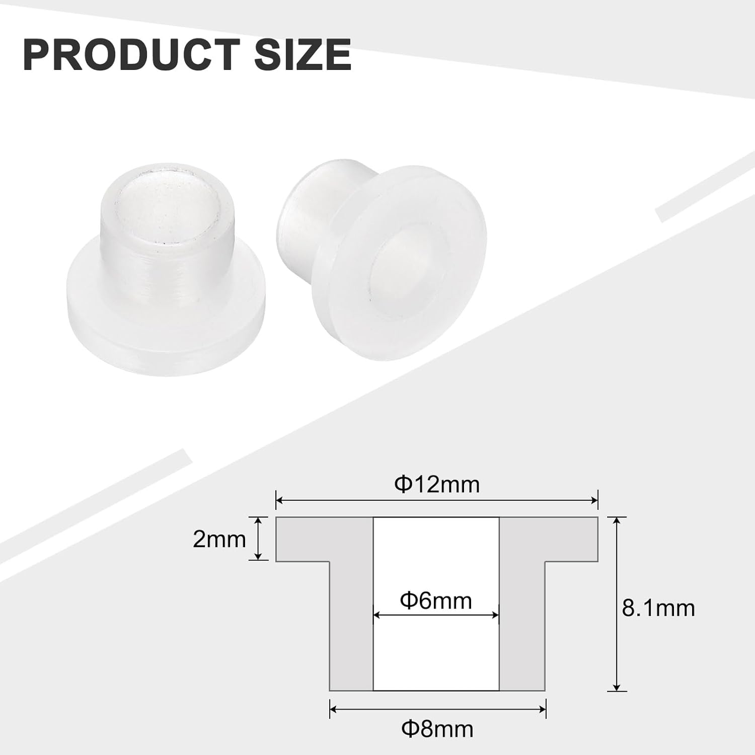 uxcell 20pcs Flanged Sleeve Bearings Plastic Bushings ID 6mm x OD 8mm x Length 8.1mm Nylon Bushings, White