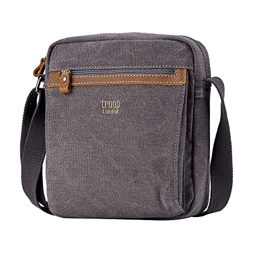 Troop London - Bolso al hombro de lona para hombre negro gris