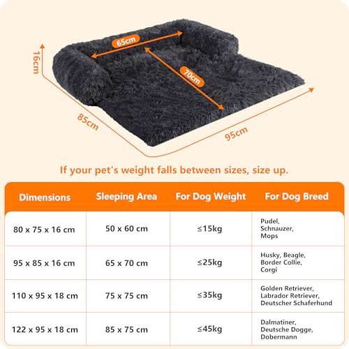 HMTOPE Hundebett, Anti-Bewuchs Hundedecke, Hundesofa, Sofaschutz, Waschbar und rutschfest Hundekissen für Mittelgroße Hunde, Größe L, 95 x 85 x 16 cm, Dunkelgrau