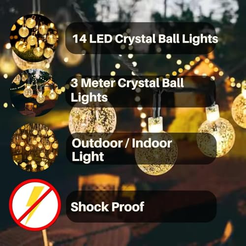 Image of One94Store Crystal Ball String Lights - 14 LED 3M Warm White Plug-in Waterproof Fairy Lights for Bedroom, Garden, Diwali, Christmas, Wedding & Party Decoration