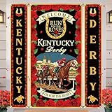 Kentucky Derby Decorations 2026 Run for the Roses Banner Horse Racing Porch Sign Set Kentucky Derby Door Banner for Kentucky Derby Party Supplies Indoor Outdoor Front Door Decor