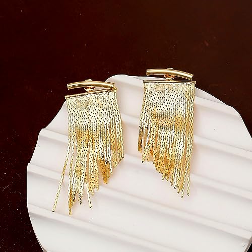 Gold Silver Tassel Earrings for Women Long Statement Ear Jackets Earrings Trendy Front Back Drop Dangle Bridal Fringe Formal Wedding Parties Earrings3