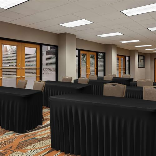Image of Black Spandex Table Skirt for 6 Foot Rectangle Tables 4 Pack 72x30 In