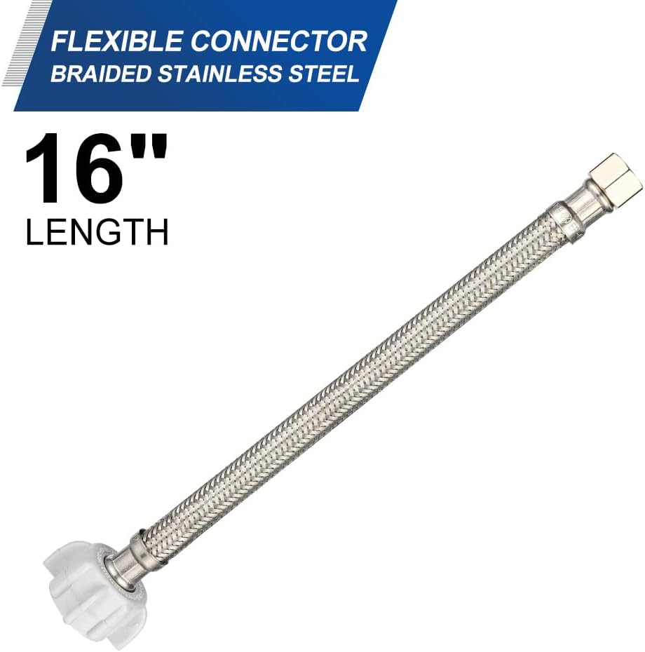 10-Pack EFIELD 16-inch Length Toilet Water Supply Connector Line, Braided Stainless Steel Hose, 3/8" Compress x 7/8" Female Ballcock Thread,(HOSE052)
