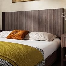 Farmhouse Wooden King Headboard Only, 80.2" Wall Mounted Headboard with Fluted Panel,Wood Wingback Headboards Walnut Brown, King