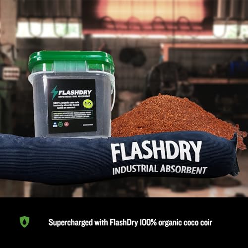 Image of FlashDry Absorbent Socks with Coir 5 Ft - Heavy-Duty Spill Containment & Leak Control for Hydrocarbons and Machine Fluids - Customizable with Velcro Ends, Reusable for Industrial & Home Use