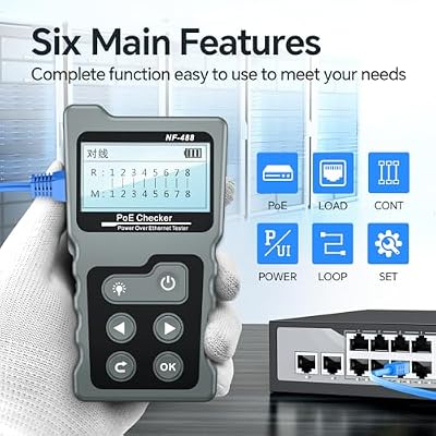 NOYAFA-NF-488 PoE Tester Inline Tester Power Over Ethernet Voltage Current Tester Test for POE Testing, Network Cable Continuity Checking, DC Power & Switch Loop-Back Test PoE Detector