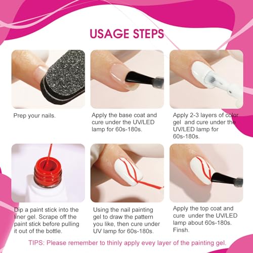 Gold Liner Gel Nail Polish - Metallic Gold Gel Liner Nail Art - 3D Mirror Effect Painted Drawing Nail Gel with Thin Brush - 10ml Glossy Chrome Gel Soak Off UV/LED Nail Art Manicure - Image 8