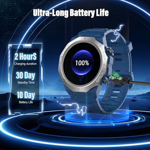 Image of Military Smart Watches for Men(Answer /Make Calls), 1.39 inchHD Fitness Watch, 24 /7 Heart Rate Sleep Monitor, Smart Watch for Men 110+ Sport Modes, 30Day, IP68 Waterproof Smartwatch for Android iOS, Blue