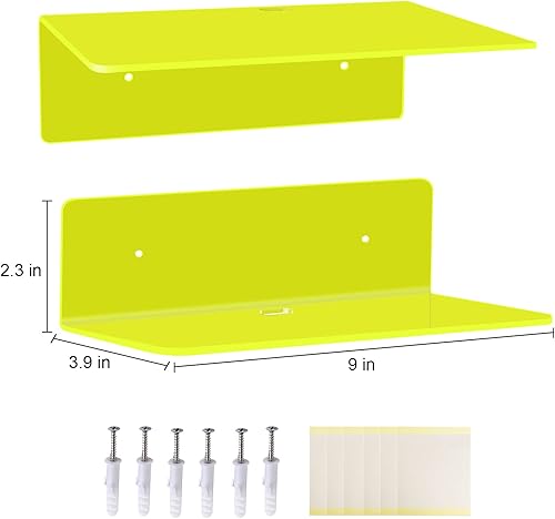 Miniatura 3 de Bolidery Paquete de 2 estantes flotantes de acrílico, estantes de pared de acrílico de 9 pulgadas, repisas de exhibición para almacenamiento y