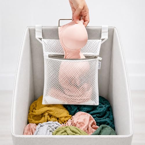 Tender Tote 2Pcs Mesh Laundry Bags for Delicates w/Hooks, Hanging Durable Laundry Mesh Wash Bags Attachable Inside Laundry Basket, Lingerie Bags for Washing Bras, Socks – 12x10 Washable Laundry Bag