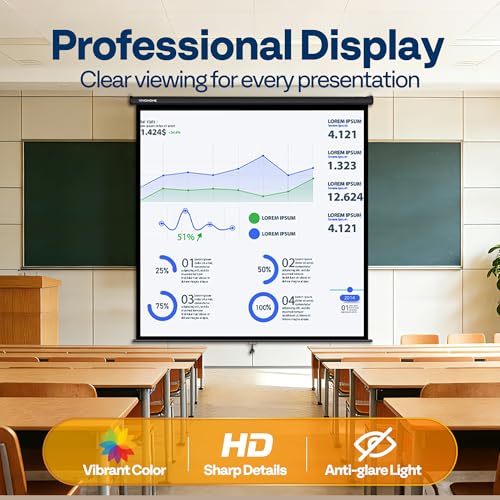 Image of VIVOHOME 120 Inch 1:1 Pull Down Projector Screen, Black | Manual Retractable 4K Projection Screen for Home Theater, Roll Up ALR Movie Screen for Ceiling and Wall Mount