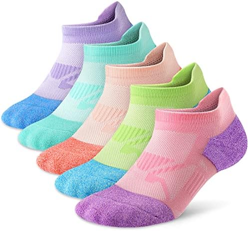 Ankle Socks Womens Athletic Running Low Cut Compression No Show Cushioned Socks 5-Pairs Multi-colorful