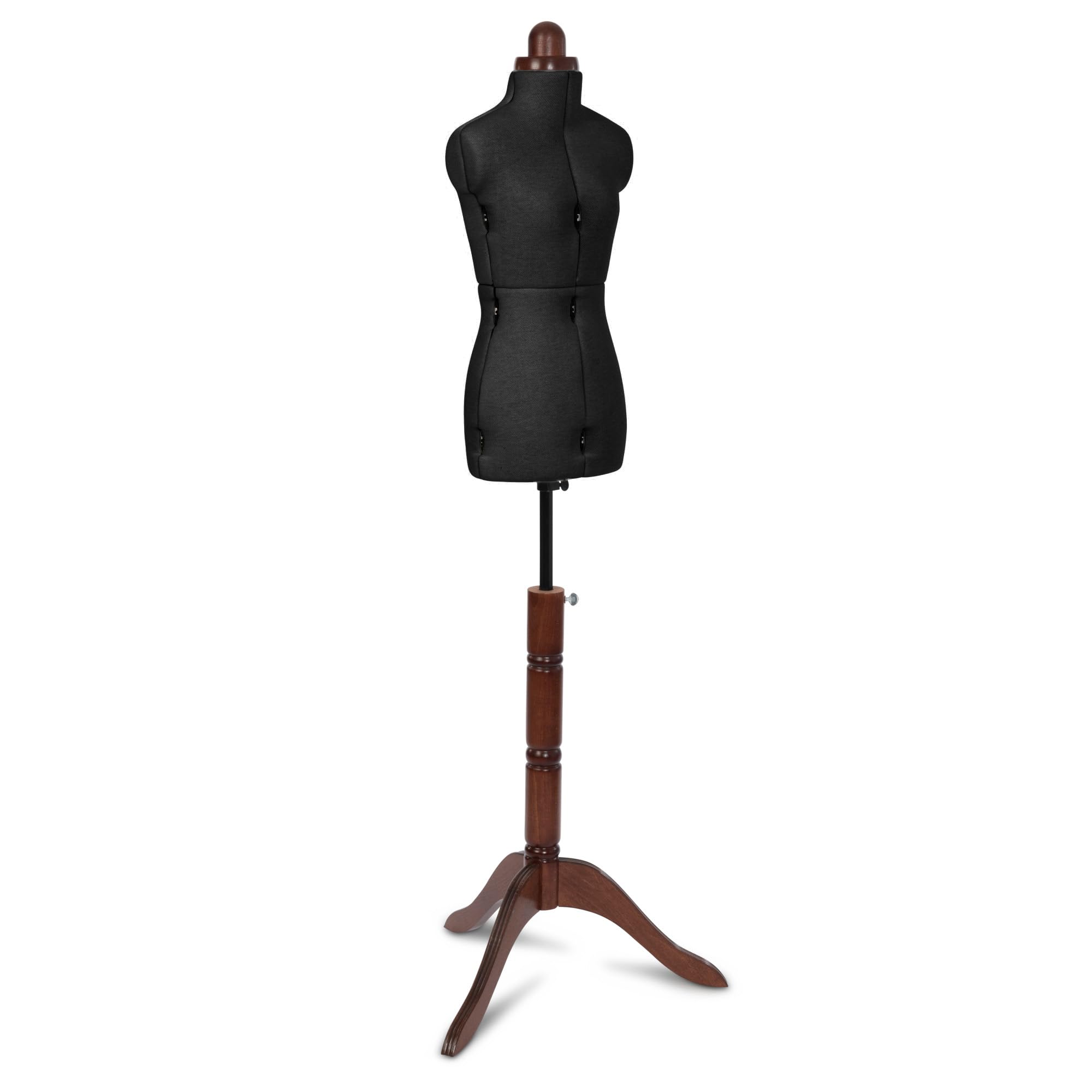 Lady Valet Schneiderbüste XS Schwarz – verstellbare Schneiderpuppe Größe 34–38 | Retro Design mit Holz-Dreifuß & 8-teiligem System