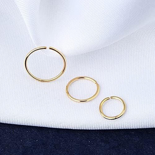 OUFER 9ct Solid Gold Nose Hoop Piercings 20 Gauge Seamless Open Nose Ring Diameter Helix Earring Hoops Cartilage Rook Body Jewellery Women Men 6 8 10mm