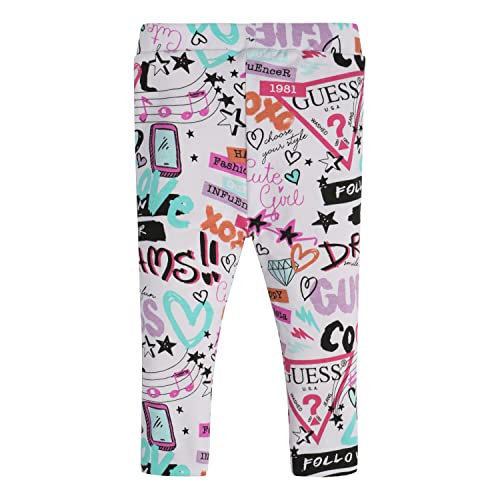 Guess Girls' Stretch Jersey Reversible Leggings, Street Graffiti White Print #TOP8
