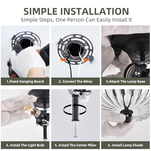 Image of Semi Flush Mount Ceiling Light, 11.8 Inch Black Vintage Hallway Light Fixture with Transparent Glass, Close to Ceiling Light for Bedroom Kitchen Living Room Bathroom Foyer, E26 Base