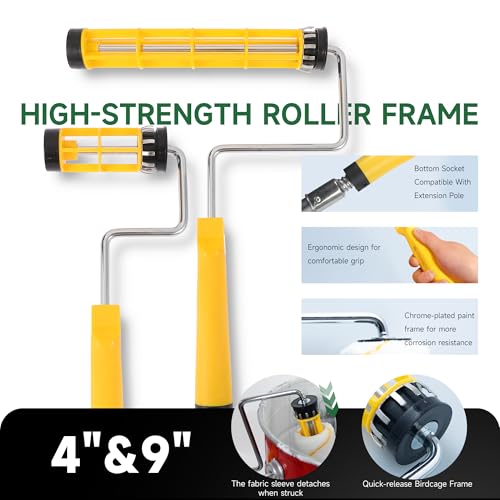 VOOMEY 12 PCS Paint Roller Kit, Deep Grooved Foot Paint Tray, Paint Tray Liner, Paint Roller with Frame, Professional Paint Kit for House Painting - Image 4