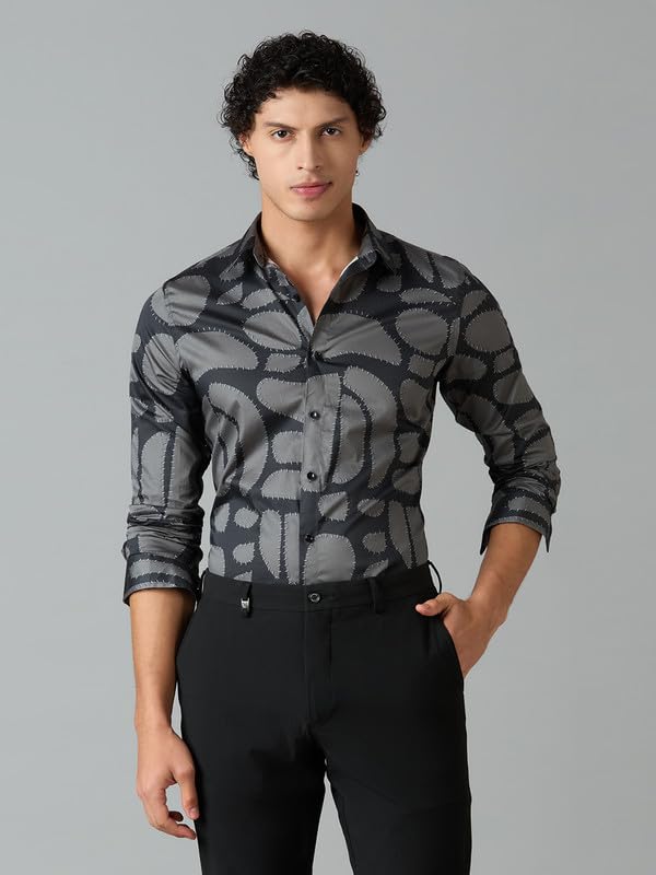 Image of Men's Printed Regular Fit Full Sleeves Cotton Formal Shirt