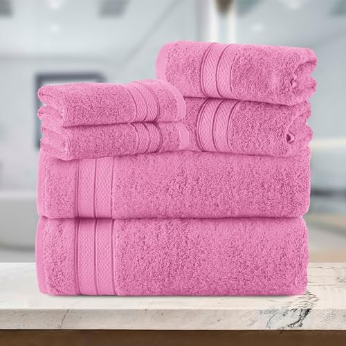 Image of Elegant Comfort Luxury 6-Piece Towel Set, Premium Soft 100% Turkish Cotton, Three Line Popcorn Design 2 Bath Towels, 2 Hand Towels and 2 Washcloths Towel Set - Quick-Drying and Absorbent, Light Pink