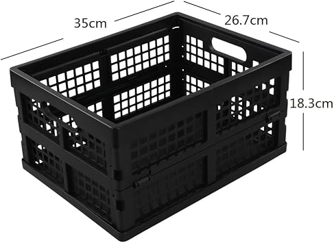 3-Pack 15 L Stackable Storage Baskets, Collapsible Crates, Black