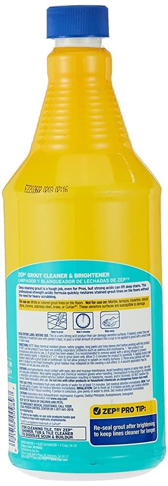 Zep Grout Cleaner and Brightener and Easy to Use Handheld Brush - 32 oz (Case of 2) - ZU104632 - Deep Cleaning Formula Removes Old Stains From Grout