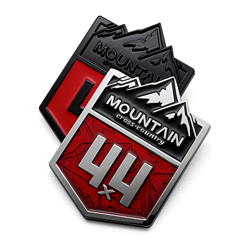 Image of 1X Mountain 4x4 Cross Country Metal Car Sticker Off Road Racing Decal Emblem Badge Fits Off-Road Car Truck SUV (Chrome Red)
