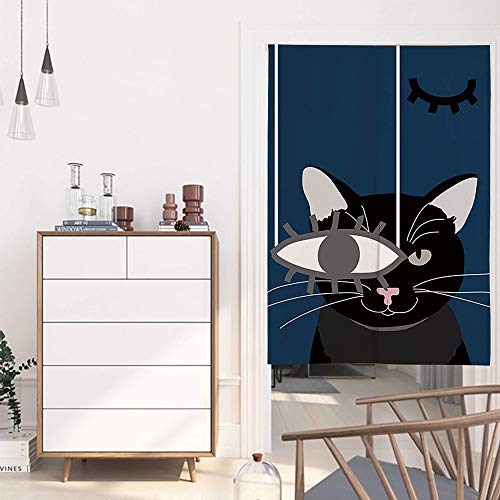 JOCAR ネコのれん おしゃれ 目隠し ング 遮光 のれん 玄関 キッチン リビング 飲食店 出入り口 幅85cm×丈150cm