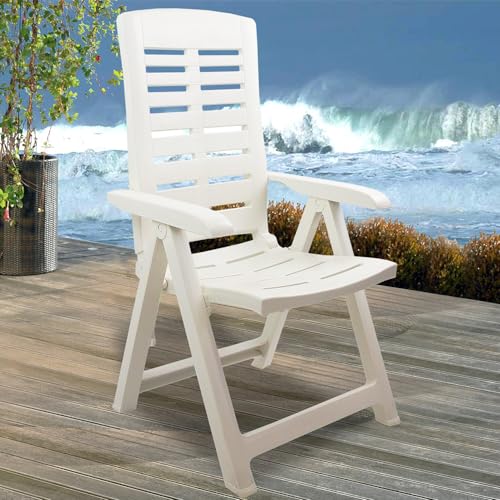 VIRSUS Poltrona Pieghevole da Giardino di colore Bianco, Misura 60x61x109 cm, Sedia Reclinabile Multiposizione Regolabile per Esterno, Made in Italy -YUM019 - 2