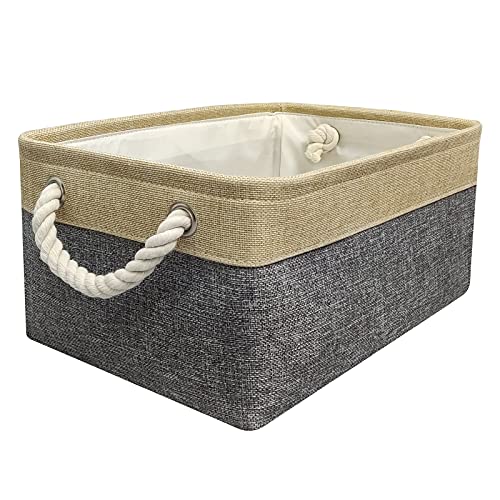 Protecu Storage Basket Bins Organizer Fabric Toy Basket With Handles | Large Baskets For Organizing Gifts Empty Shelves Closet (Beige & Grey, 16.1X12.2X7.9 Inch) #TOP22