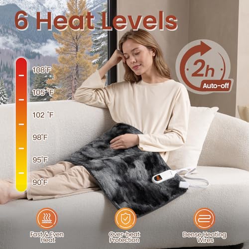 Image of Bearhug XXL Electric Heated Pad 17''x33'' Double-Sided Faux Fur Heating Pad, 6 Heat Levels, 2-Hour Auto-Off, Moist & Dry Heat Therapy for Back Pain Relief, Machine Washable, ETL Certified - Gift Box