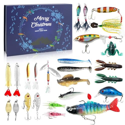 MYUPDALIN Christmas Countdown Fishing Advent Calendar 2025, Fishing Lure Countdown Calendar, Bait Set Suitable for Fishing Enthusiasts