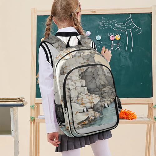 Sac à dos art abstrait marbre noir rigide imperméable pour adolescent et écolier
