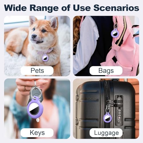 Image of MOLOSLEEVE [2 Pack Case for AirTag 2nd Gen (2026) & 1st Gen, Shockproof Holder Anti-Scratch Protective Cover for Air Tags, Men's Women's Keyrings & Keychains for Keys, Luggage, Rose Red /Purple