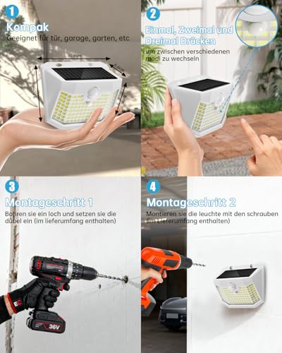 Aootek Solarlampen für Außen mit Bewegungsmelder, 3er Set, Garten, 120 LED – Ansicht 5