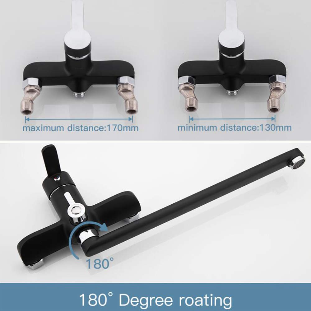 Grifo Mezclador baño, Grifo bañera latón, Grifo Mezclador Ducha baño Negro con Cabezal Ducha Mano ABS y caño Giratorio bañera Acero Inoxidable