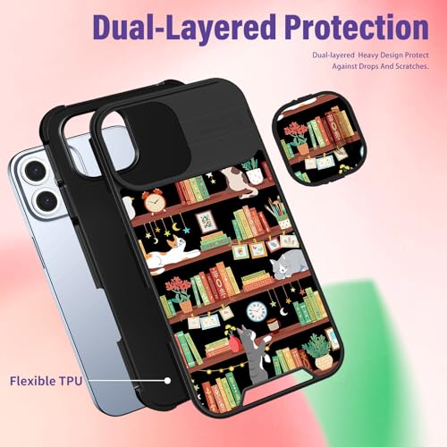 Image of Funermei for iPhone 16 Pro Max Case - Women Girls Cute Phone Cover Girly Pretty Aesthetic Cat and Books Unique Design with Camera Cover Funda for Apple for iPhone 16 Pro Max