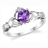 Claddagh Ring for Women 925 Sterling Silver Band, Traditional Friendship Rings, Love, Marriage, Engagement, Celtic Ring (amethyst, 6)