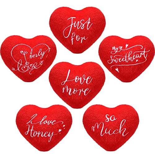 Chalyna 6 Pieces Valentine's Day Plush Mini Red Heart Pillow Sweet I Love Honey 4 Inch Small Stuffed Heart Decorative Cushion Ornament for Lover Wife...
