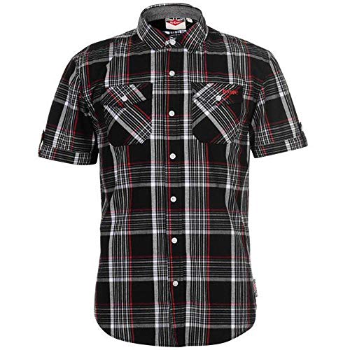 Lee Cooper - Camiseta de cuadros para hombre, talla S/S, color negro/blanco/rojo Negro negro/blanco/rojo 42