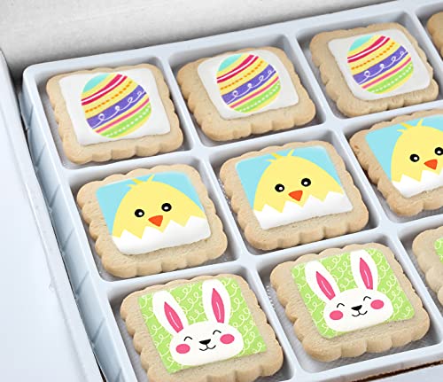Image of Happy Easter Cookies 12 Pack Party Favors Basket Decorated | INDIVIDUALLY WRAPPED Bunny Eggs Chick Sugar Cookies | Gift Basket Peanut & Nut Free Bulk Treats Snacks