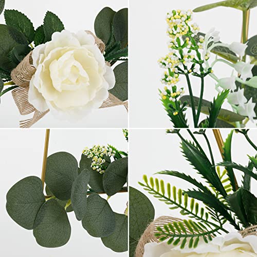 Sunvissh Floral Hoop Wreath Outdoor Artificial Wreath, Set Of 3 Metal Ring Eucalyptus Wreath, White Peony Flowers Set With Long Twine Loop Easy Hanging For Wedding Nursery Baby #TOP4