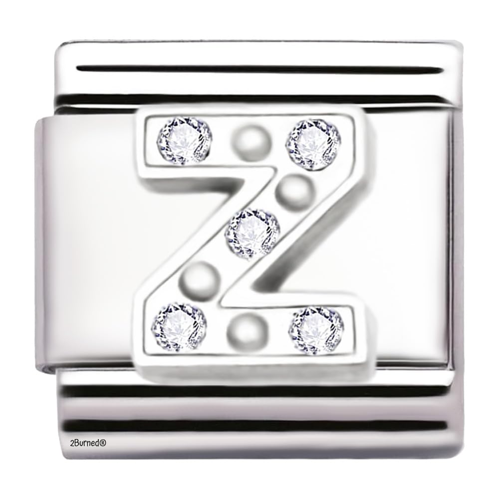A-Z Letter Cubic Zirconia Italian Charm Links for 9mm Bracelets (Letter Z)
